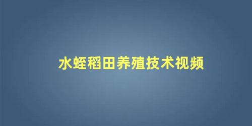 水蛭稻田养殖技术视频