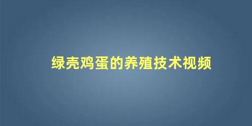 绿壳鸡蛋的养殖技术视频