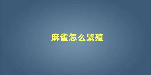 麻雀怎么繁殖